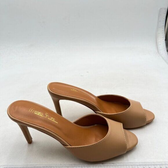 Milooey shoes Women's Kitten Low Heels Peep Toe Heeled Slide Sandals ,Nude - Picture 4 of 8